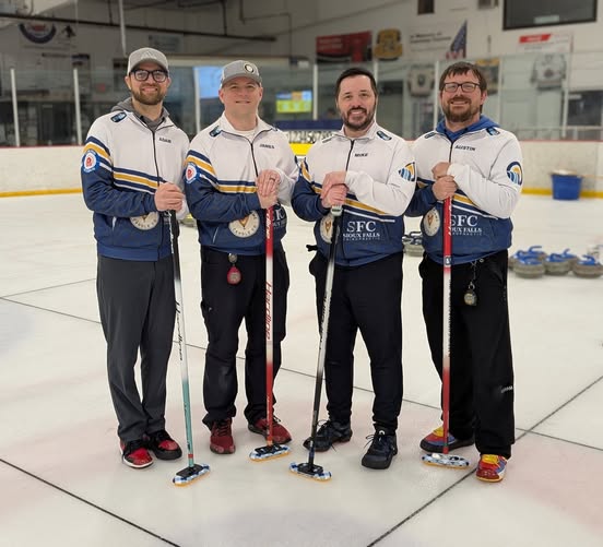 May be an image of 4 people, people skating, people playing hockey and text