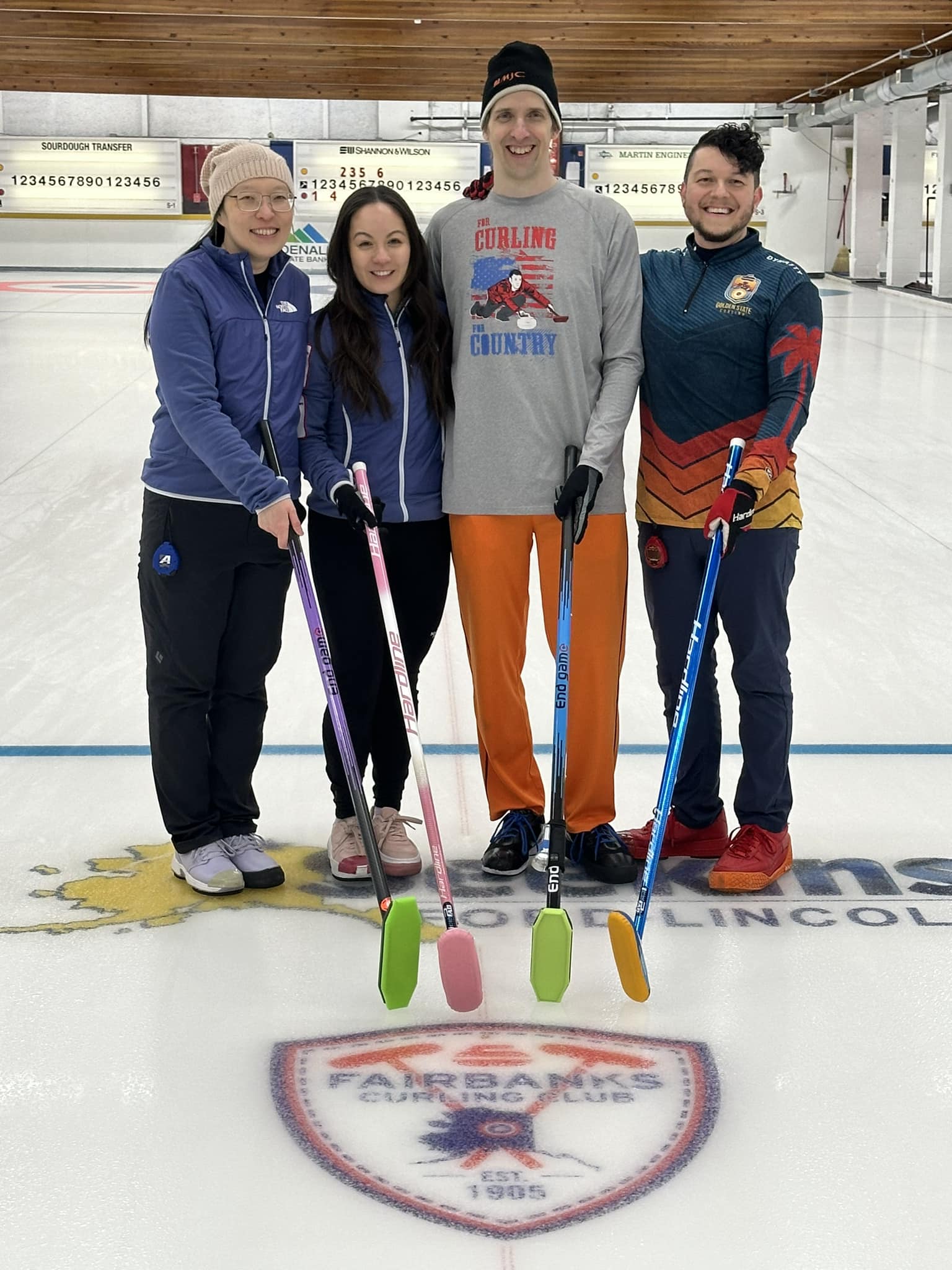May be an image of 4 people, people playing hockey, people skating and text that says 'SOURDONGH TRANSFER 1234567890123456 23456 E123457420123456 512345 35 P00 123456 音 MAMTINENGINE MAHST ENAL 6SA0 @123456789 CURLING 森 CUNTRY BEL Ei パリV LINCOL FAIRBANKS $905'